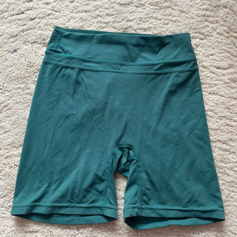 athletic spandex style teal gym shorts